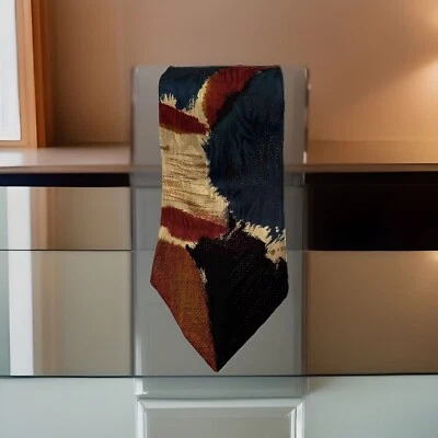 Corbata de seda abstracta multicolor de diseñador Albert Nipon 58" x 3 3/4" Foto 1 de 4