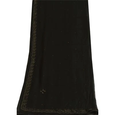 Bufandas Sanskriti Vintage Largas Negras Dupatta/Estola Pura Gasa Seda Cuentas a Mano Foto 1 de 4