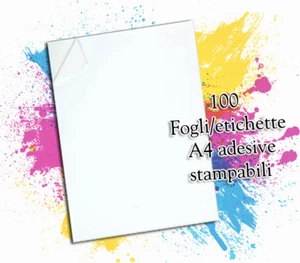 100 ETICHETTE ADESIVE A4 100 FOGLI STAMPABILI SENZA MARGINE 210x297 mm - Foto 1 di 1