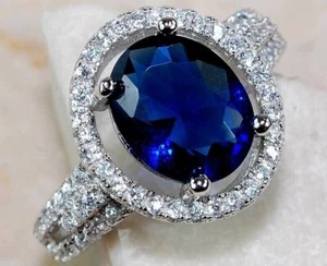 3CT Treated Blue Sapphire & Topaz 925 Solid Sterling Silver Ring Sz 8 UB1-9 - Picture 1 of 3