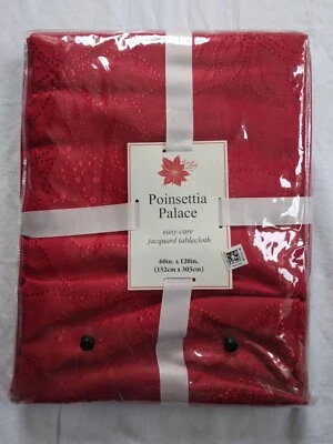 Benson Mills Holiday Red Poinsettia Palace Tablecloth 60" x 120" Rectangular - Image 1 of 4