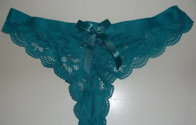 Nuevo con etiquetas Tanga La Senza 8 10 12 14 16 18 verde azulado encaje satinado lazo Foto 1 de 4