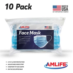 Amlife Confezione 10 Mascherine Monouso 3 Strati Filtro Mascherine Made in USA Import Tessuto - Foto 1 di 7