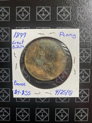 Moneda de bronce de un centavo de Gran Bretaña de 1899 de colección histórica coleccionable Foto 1 de 4