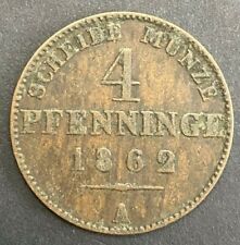 Prussia 1862 4 Four Pfennig 90 Einen Thaler Germany Coin 