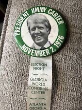Vtg president Jimmy carter button and ribbon 1976 3.5 Inches