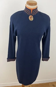 Vestido Suéter Tejido St. John Santana Para Mujer 6 Azul Naranja Borde Pin Acento - Imagen 1 de 11