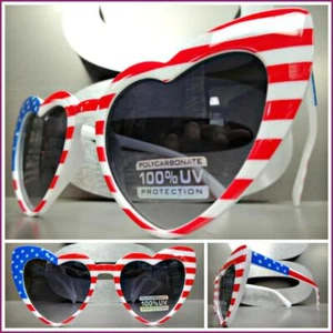 Vintage 70s Retro Stil Herzform Sonnenbrille US USA American Flagge Show Pride - Picture 1 of 7