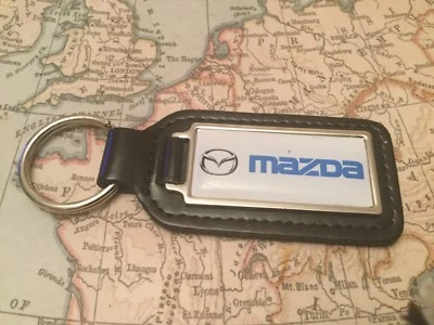 MAZDA Quality Black Real Leather Keyring OBLONG