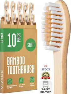 Biodegradable Bamboo Toothbrushes 10 Pack - BPA Free Soft Bristles Toothbrushes, - Picture 1 of 7
