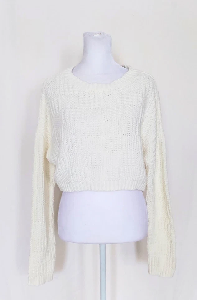 Suéter recortado Willow & Wind para mujer talla mediana manga larga tejido cuadrado marfil Foto 1 de 4