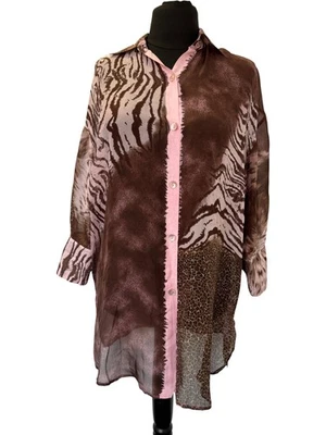 Túnica Maryan Mehlhorn 100 % seda ropa de playa marrón rosa talla 12 Foto 1 de 4