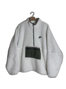 Nike Sherpa Fleece Pullover Mens XL White Green Half Zip Pocket Outdoor Jacket - Picture 1 of 11