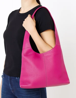 $168 NEW w/ TAGS Vera Pelle Marco Leather Italian Leather Shoulder Bag Hot Pink - Image 1 of 4