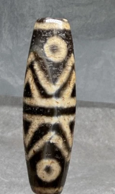 Tibetan 6 Eye Double Tiger Teeth Old Agate Dzi Bead, Naga Marks Cinnabar Marks✨ - Image 1 of 4