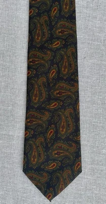 Vintage J. Corbata de seda Press Ancient Madder negra verde cachemira Inglaterra 3,25" x 56" Foto 1 de 4