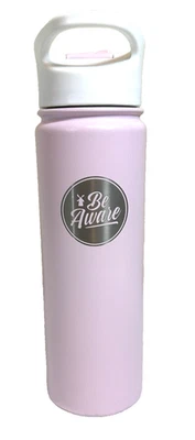 Dutch Bros Be Aware Pink Water Bottle 20oz Insulated Flip Top Lid Stainless - Image 1 of 4