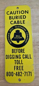 Vintage Michigan Bell Telephone Company - Vorsicht vergrabenes Kabel - 10 Zoll Schild - Bild 1 von 4