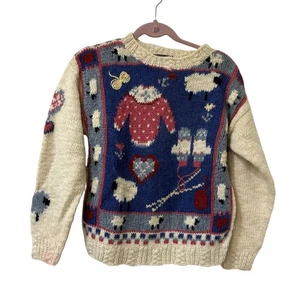 Woolrich Vtg Women Sz Medium White 100% Wool Sheep Knit Sweater Grannny Cottage - Picture 1 of 7