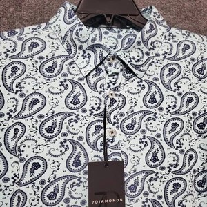 Polo 7 Diamonds Palmer Pima en Acero Azul Camisa Para Hombre Mediana 4 Vías Elastizada Nuevo - Imagen 1 de 11
