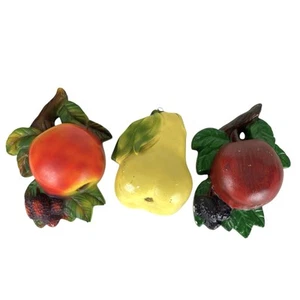 Vintage Chalkware Schnurhalter Lot Obst Apfel Birne 3er Set - Bild 1 von 9