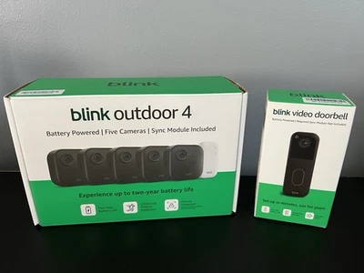 Paquete de cámara de seguridad inteligente inalámbrica Blink paquete de 5 Timbre 1080p HD + Blink NUEVO ☼ Foto 1 de 4