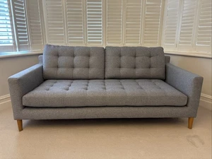 John Lewis Draper Large 3 Seater Sofa, Light Leg, Saga Grey. Very Comfy, VGC - Picture 1 of 8