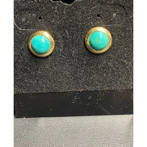 14K YELLOW GOLD AND TURQUOISE EAR STUDS SKY - Picture 1 of 7