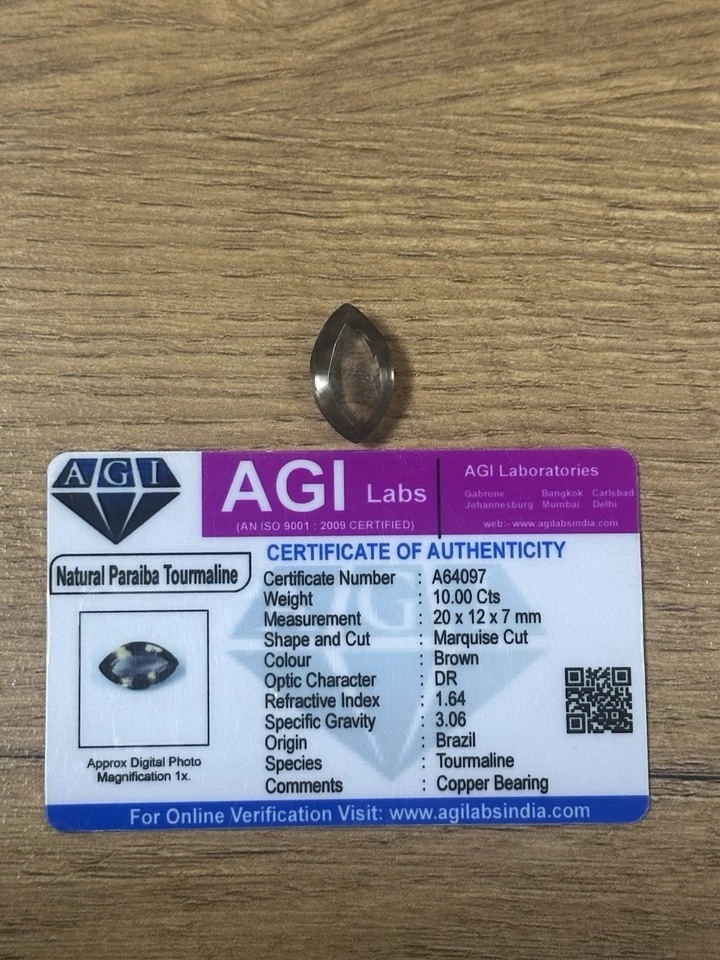 10,00 ct natürlicher Paraiba-TurmalinMarquise Schliff – AGI-Zertifikat Edelstein - Bild 1 von 1