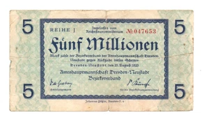 5  000 000  MARK  VG  BANKNOTE  FROM  GERMANY/DRESDEN   1923 - Picture 1 of 2