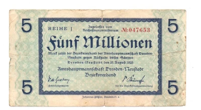 5  000 000  MARK  VG  BANKNOTE  FROM  GERMANY/DRESDEN   1923 - Image 1 of 2