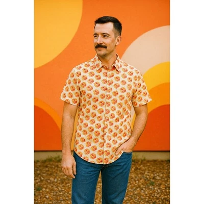 Camisa abotonada manga corta estampado cítrico vintage para hombre talla grande Foto 1 de 3