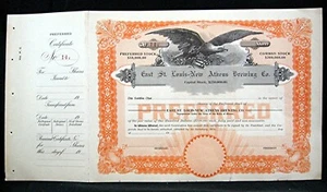 East St Louis-New Athens Beer Brewing Co certificato di magazzino preferito non emesso - Foto 1 di 2