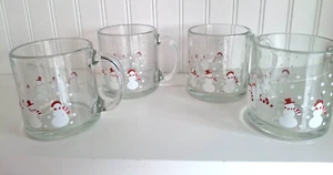 Christmas Snowman Glass Coffee Cocoa Mugs, Set Of 4 New with Tags - Picture 1 of 9