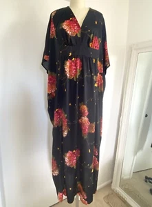 Maxi abito vintage anni 60 70 hawaiano psichedelico floreale caftano caftano MUMU taglia unica - Foto 1 di 6