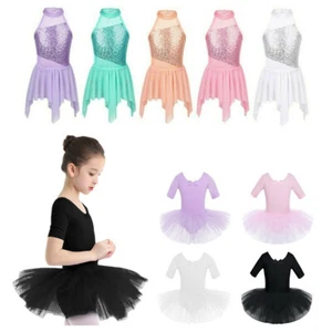 UK Kids Girls Ballet Dancewear Dress Leotard Gymnastics Bodysuit Lyrical Costume - Picture 1 of 75