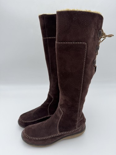 Stivali Timberland donna 5 5 marrone pelle scamosciata sherpa foderati al ginocchio hippie