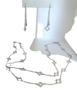 Marie Claire Bundle Sterling Silver /Brass Clover Chain 36 Inch & Drop Earring - Picture 1 of 5