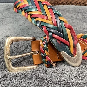 Vintage Brighton Braided Leather Belt Rainbow 44801 Solid Brass Size S Colorful - Picture 1 of 9
