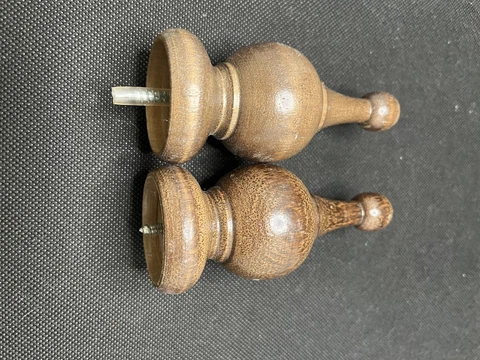 Pair of VTG Finished Turned Wood Clock or Post Finials w/ Metal Screws Cover