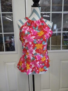 Womens Tankini Top Red Pink Floral NWOT 18W Isaac Mizrahi adjustable Straps - Picture 1 of 8