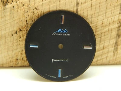 Черный винтажный циферблат часов 29,3 мм Mido Ocean Star Powerwind серебряные маркеры - Изображение 1 из 4