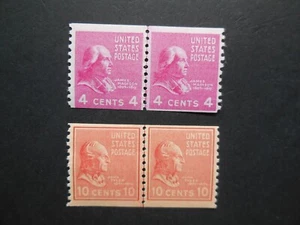 #843 & 847 4c Madison $10c Tyler Coil Line Pairs MNH OG VF CV $27.50 - Picture 1 of 2