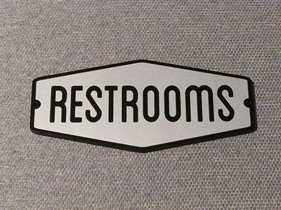 Retro Style Gray and Black Wood Restrooms Sign - Image 1 of 3