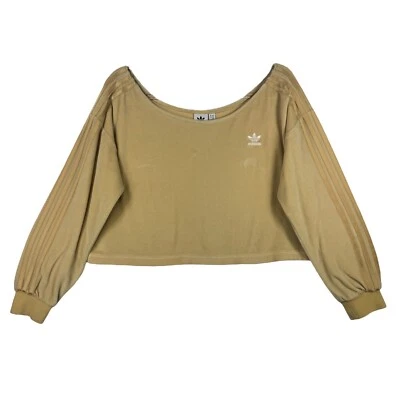 Adidas Sudadera Recortada Cuello Redondo 3 Rayas Atletismo Cómoda Top M Amarillo Mantequilla Foto 1 de 4