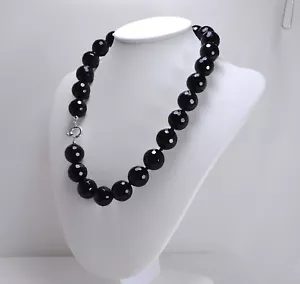 Collar de Plata 925 Y Ónix Facetado 16MM Con Nudos Agln 0207 - Imagen 1 de 3