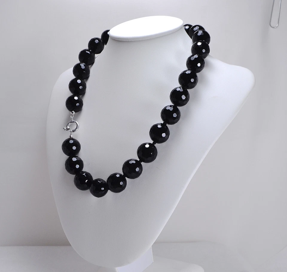 COLLANA IN ARGENTO 925 E ONICE FACCETTATO 16 mm CON NODINI AGLN 0207  - Immagine 1 di 3