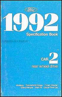 1992 Service Specification Manual Lincoln Ford Mercury Mark VII Town Car Mustang - Image 1 of 1
