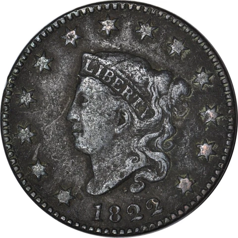 1822 1C Coronet Head Large Cent VG(Porous) K15658 Cover