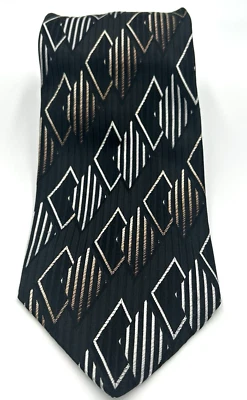 Corbata Louis Dell'Olio Hecha en Italia Seda Para Hombre Negra Geométrica 3.75W 60 L Foto 1 de 4